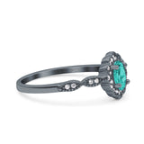Halo Art Deco Oval Engagement Ring Black Tone, Simulated Paraiba Tourmaline CZ 925 Sterling Silver
