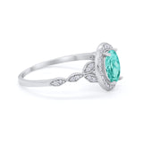 Vintage Style Oval Wedding Ring Simulated Paraiba Tourmaline CZ 925 Sterling Silver