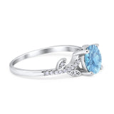 Leaf Style Ring Round Aquamarine CZ 925 Sterling Silver Wholesale