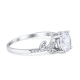 Leaf Style Wedding Ring Round Simulated Cubic Zirconia 925 Sterling Silver