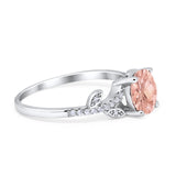 Leaf Style Wedding Ring Round Simulated Morganite CZ 925 Sterling Silver