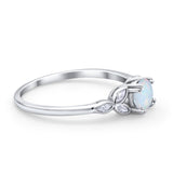 Vintage Art Deco Wedding Ring Round Lab Created White Opal 925 Sterling Silver