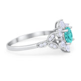 Floral Wedding Cluster Round Ring Simulated Paraiba Tourmaline CZ 925 Sterling Silver