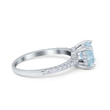 Vintage Cushion Cut Engagement Ring Simulated Aquamarine CZ 925 Sterling Silver