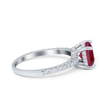Vintage Cushion Cut Engagement Ring Simulated Ruby CZ 925 Sterling Silver