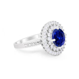 Cocktail Wedding Ring Round Simulated Blue Sapphire CZ 925 Sterling Silver