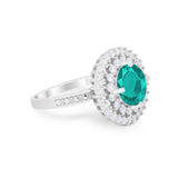 Cocktail Wedding Ring Round Simulated Paraiba Tourmaline CZ 925 Sterling Silver