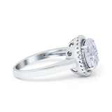 Halo Engagement Ring Large Round Simulated Cubic Zirconia 925 Sterling Silver