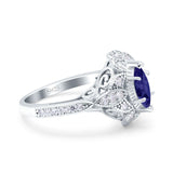 Marquise Art Deco Engagement Ring Accent Simulated Blue Sapphire CZ 925 Sterling Silver