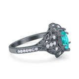 Marquise Art Deco Engagement Ring Accent Black Tone, Simulated Paraiba Tourmaline CZ 925 Sterling Silver
