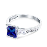 Princess Cut Art Deco Wedding Ring Simulated Blue Sapphire CZ 925 Sterling Silver