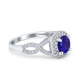 Vintage Infinity Shank Wedding Ring Round Simulated Blue Sapphire CZ 925 Sterling Silver