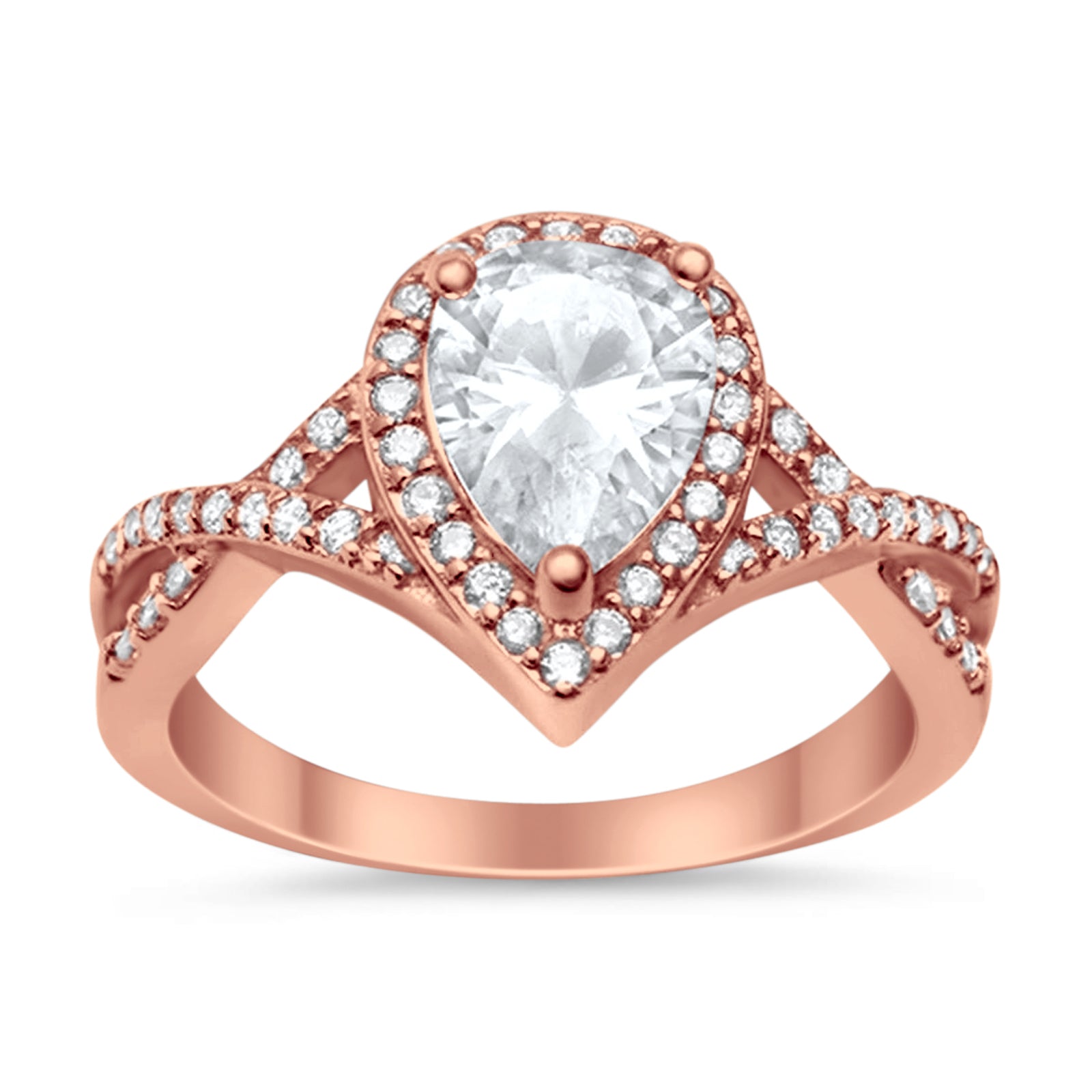 Teardrop Wedding Promise Ring Infinity Round Rose Tone, Simulated CZ 925 Sterling Silver