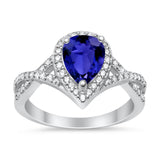 Teardrop Wedding Promise Ring Infinity Round Simulated Blue Sapphire CZ 925 Sterling Silver