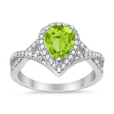 Teardrop Wedding Promise Ring Infinity Simulated Peridot CZ 925 Sterling Silver