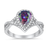 Teardrop Wedding Promise Ring Simulated Rainbow CZ 925 Sterling Silver