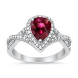 Teardrop Wedding Promise Ring Infinity Round Simulated Ruby CZ 925 Sterling Silver