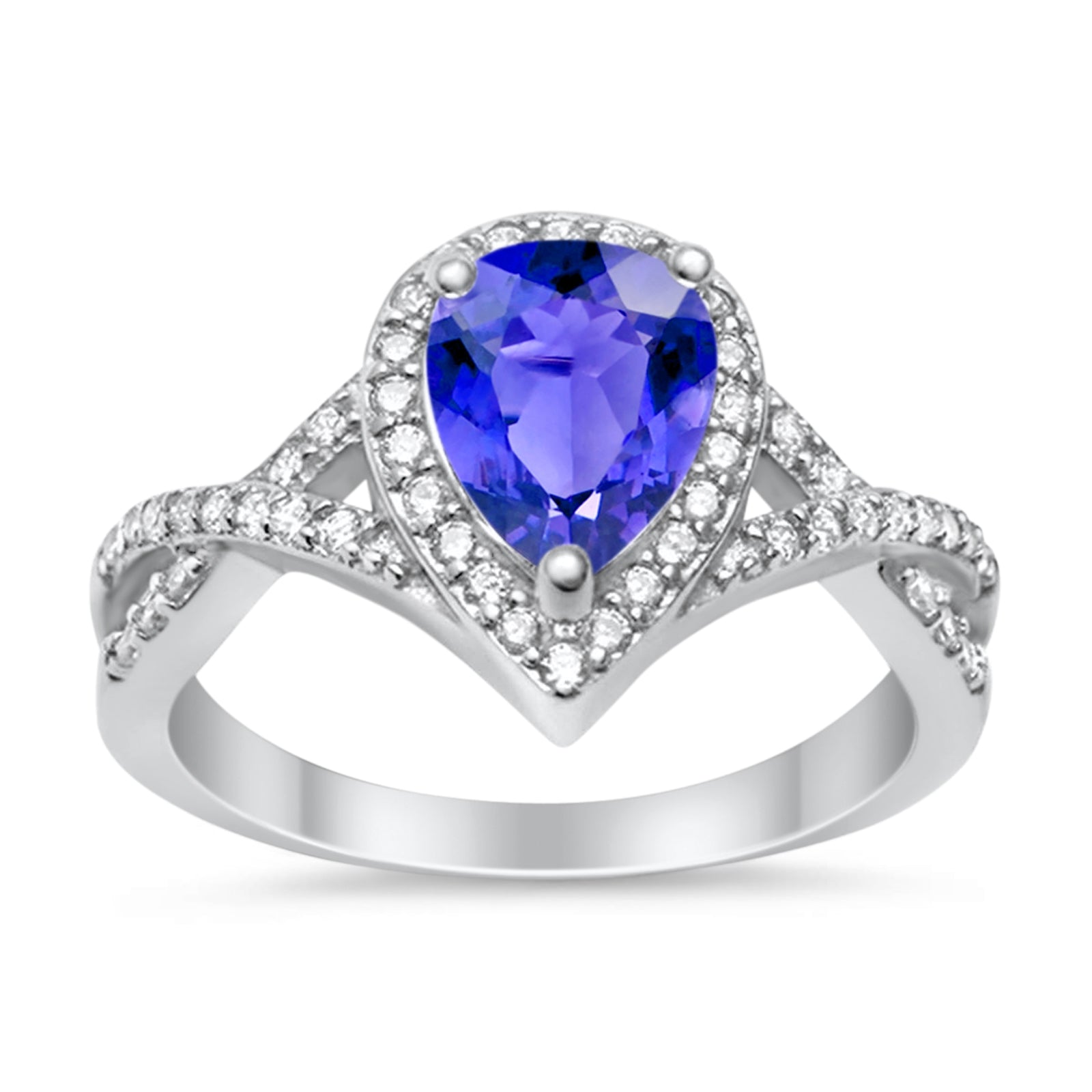Teardrop Wedding Promise Ring Round Simulated Tanzanite CZ 925 Sterling Silver