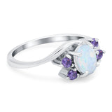 Oval Art Deco Wedding Ring Simulated Amethyst Lab Created White Opal 925 Sterling Silver