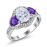 Halo Oval Simulated Cubic Zirconia Heart Amethyst CZ Ring 925 Sterling Silver