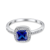 Halo Accent Engagement Ring Simulated Blue Sapphire CZ 925 Sterling Silver