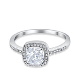 Halo Accent Engagement Ring Simulated Cubic Zirconia 925 Sterling Silver