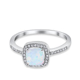 Halo Accent Engagement Ring Lab Created White Opal 925 Sterling Silver