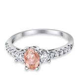 Accent Wedding Ring Oval Simulated Morganite CZ 925 Sterling Silver