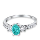 Accent Wedding Ring Oval Simulated Paraiba Tourmaline CZ 925 Sterling Silver
