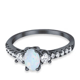 Accent Wedding Ring Oval Black Tone, Lab Created White Opal 925 Sterling Silver