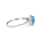 Halo Wedding Bridal Ring Round Lab Created Blue Opal 925 Sterling Silver