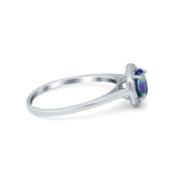 Halo Wedding Bridal Ring Round Simulated Rainbow CZ 925 Sterling Silver