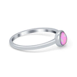 Petite Dainty Ring Solitaire Round Lab Created Pink Opal 925 Sterling Silver