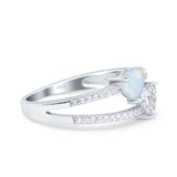 Heart Promise Ring Double Heart Created White Opal Simulated Cubic Zirconia 925 Sterling Silver