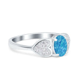 Fashion Heart Ring Oval Lab Created Blue Opal 925 Sterling Silver