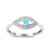 Evil Eye Ring Round Lab Opal Lab Created Light Blue Opal 925 Sterling Silver