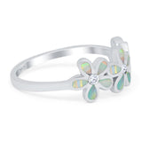 Plumeria Flower Ring Band Lab Created White Opal 925 Sterling Silver (8mm)