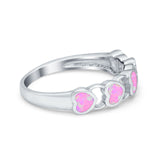 Heart Promise Ring Sideways Lab Created Pink Opal  925 Sterling Silver
