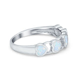 Heart Promise Ring Sideways Lab Created White Opal  925 Sterling Silver