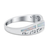 Greek Key Crisscross Ring Lab Created White Opal Band 925 Sterling Silver