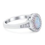 Lab Created White Opal Halo Wedding Ring Oval Simulated CZ 925 Sterling Silver (11mm)