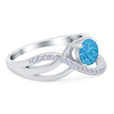 Art Deco Wedding Crisscross Ring Round Lab Created Blue Opal 925 Sterling Silver