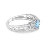 Filigree Heart Promise Wedding Ring Simulated Aquamarine CZ 925 Sterling Silver