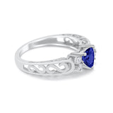 Filigree Heart Promise Wedding Ring 925 Sterling Silver Simulated Blue Sapphire CZ