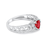 Filigree Heart Promise Wedding Ring Simulated Garnet CZ 925 Sterling Silver