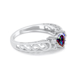 Filigree Heart Promise Wedding Ring 925 Sterling Silver Simulated Rainbow CZ