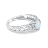 Filigree Heart Promise Wedding Ring 925 Sterling Silver Lab Created White Opal