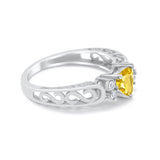 Filigree Heart Promise Wedding Ring Simulated Yellow CZ 925 Sterling Silver
