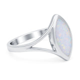 Solitaire Ring Marquise Shape Lab Created White Opal Split Shank 925 Sterling Silver (15mm)