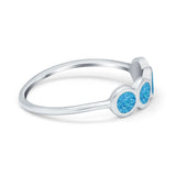 Petite Dainty Thumb Ring Round Lab Created Blue Opal 925 Sterling Silver